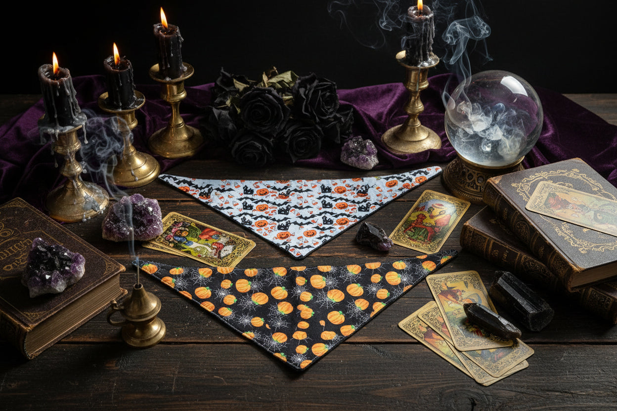 Double Pet Bandana - Sorceress Sanctuary Bat or spider web / S-Bat or spider web / M-Spider or ghost / M-Spider or ghost / S-Spider web pumpkin / S