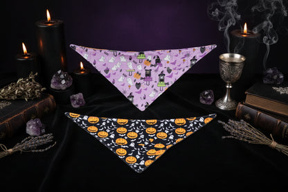 Double Pet Bandana - Sorceress Sanctuary Bat or spider web / S-Bat or spider web / M-Spider or ghost / M-Spider or ghost / S-Spider web pumpkin / S