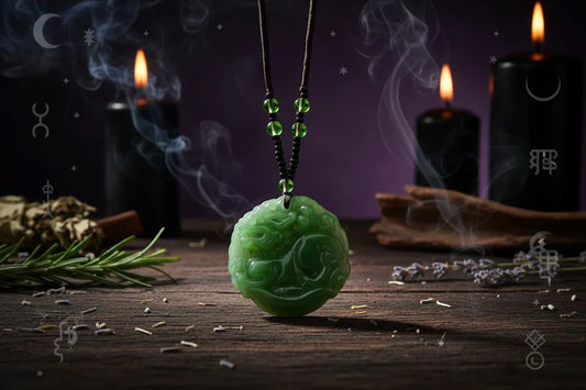 Dragon Jade Amulet - Sorceress Sanctuary Dark green beads necklace pendant