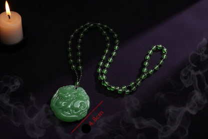 Dragon Jade Amulet - Sorceress Sanctuary Dark green beads necklace pendant