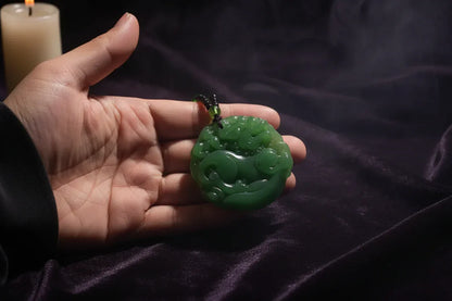 Dragon Jade Amulet - Sorceress Sanctuary Dark green beads necklace pendant