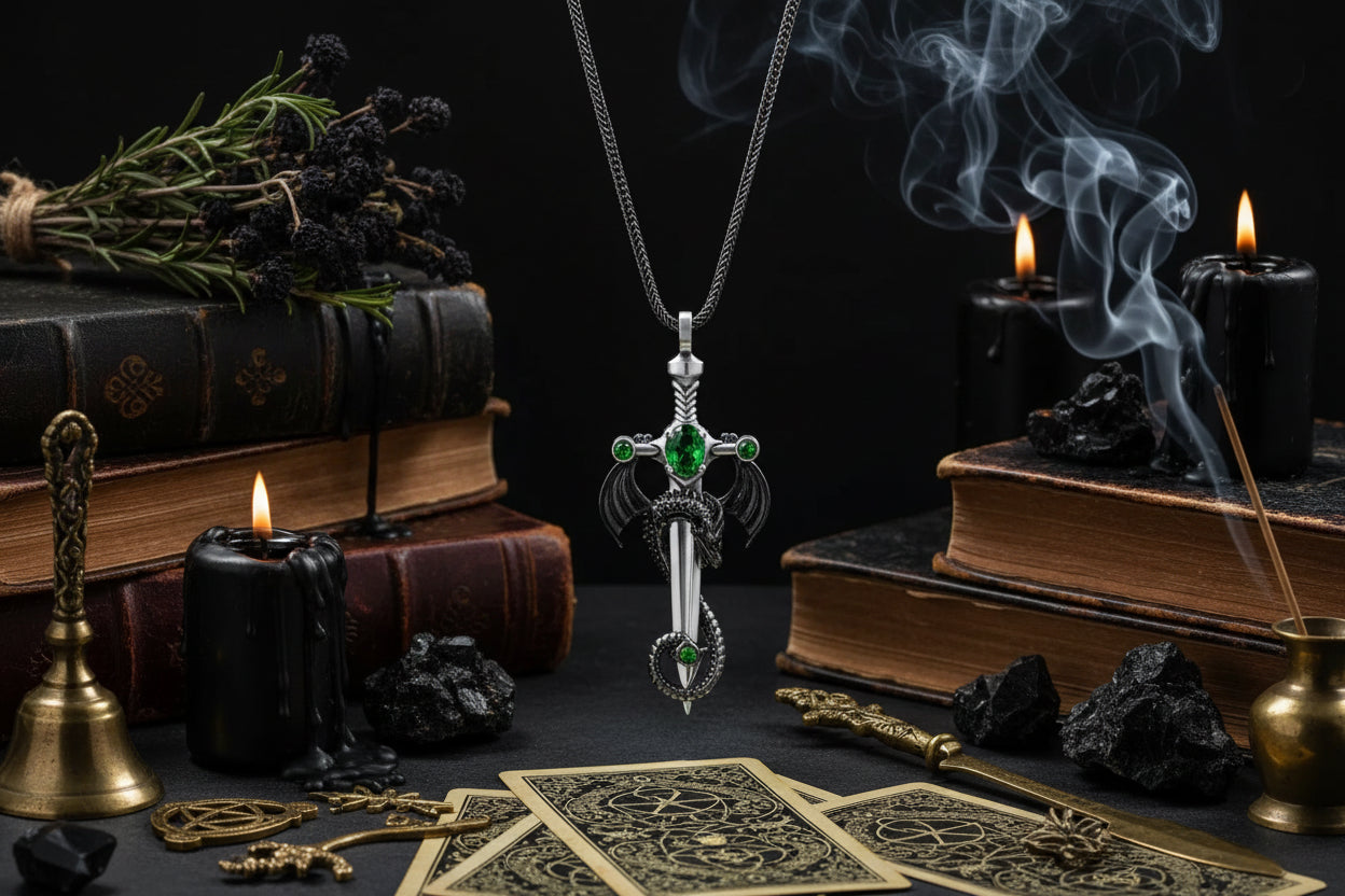 Dragon Sword Necklace - Sorceress Sanctuary Green-Red-Blue