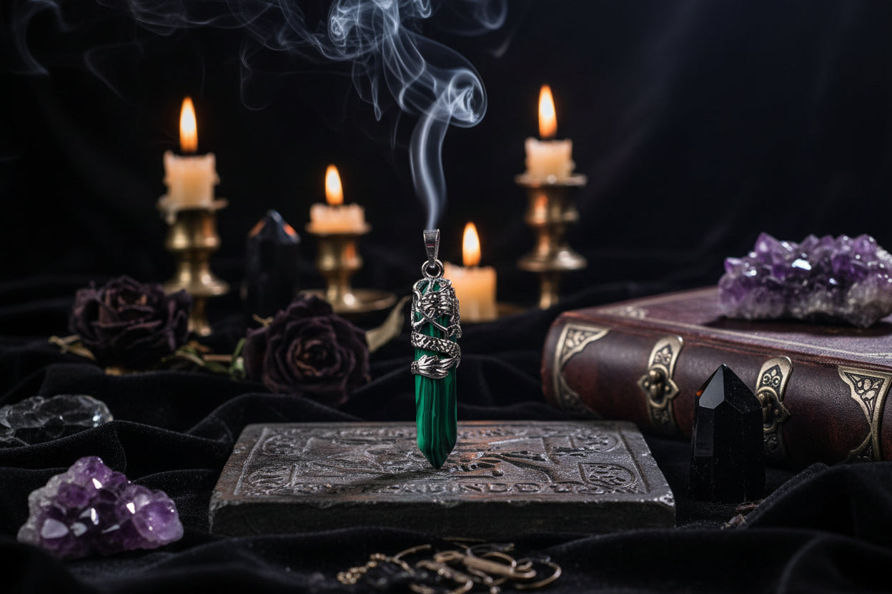 Dragon Totem Necklace - Sorceress Sanctuary Green Tomb-Golden sand-Pink crystal-Malachite-Blue Turquoise