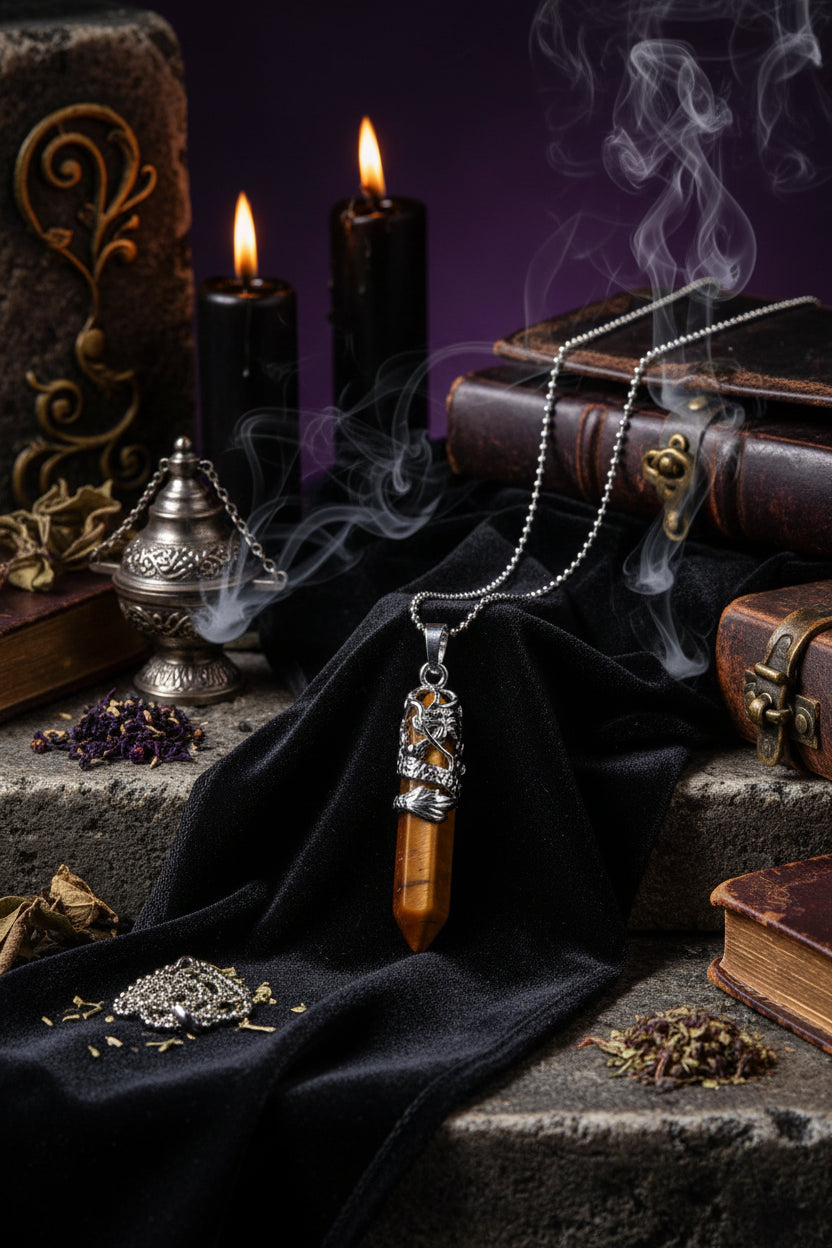 Dragon Totem Necklace - Sorceress Sanctuary Green Tomb-Golden sand-Pink crystal-Malachite-Blue Turquoise