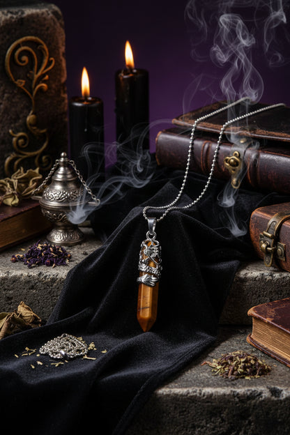 Dragon Totem Necklace - Sorceress Sanctuary Green Tomb-Golden sand-Pink crystal-Malachite-Blue Turquoise