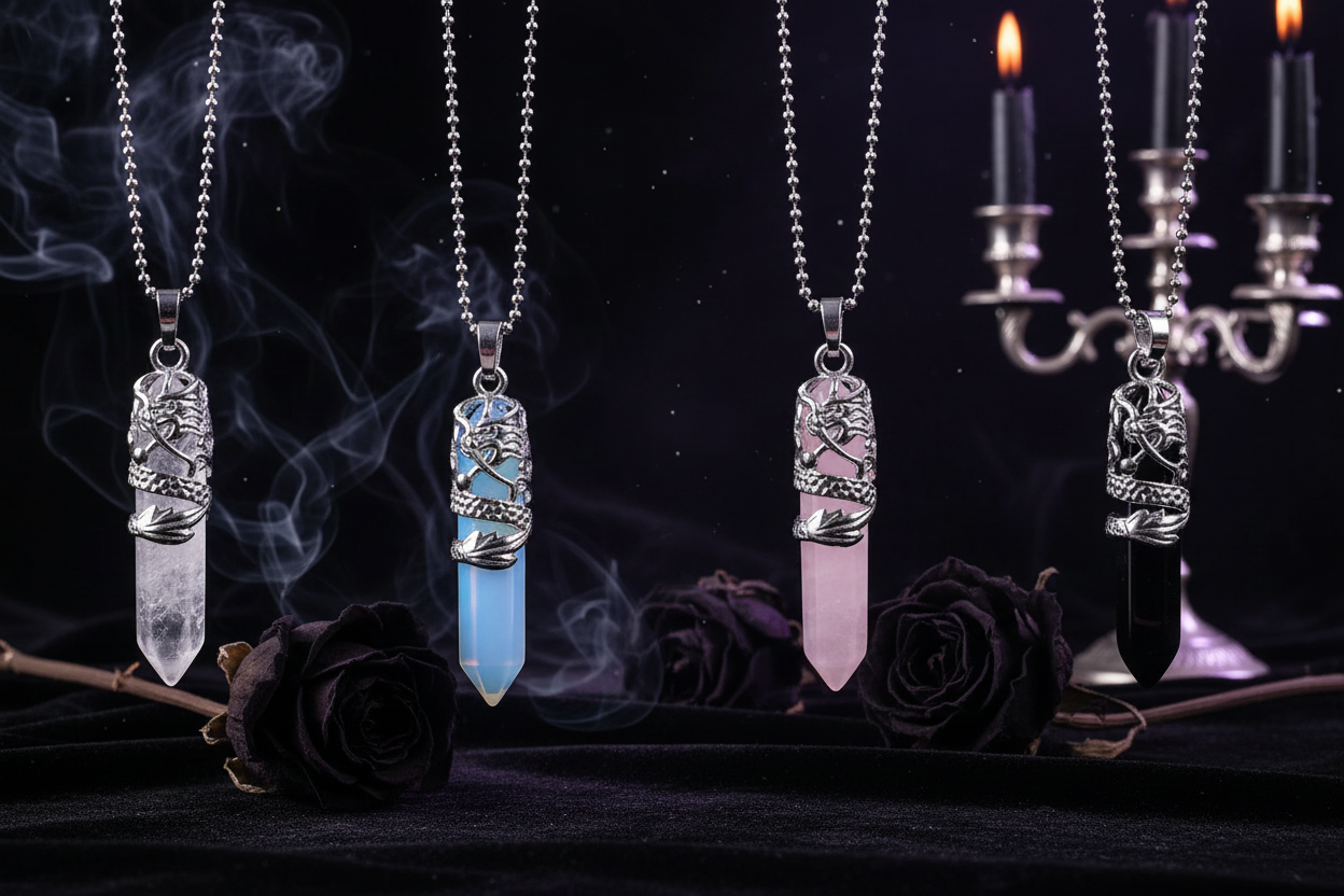 Dragon Totem Necklace - Sorceress Sanctuary Green Tomb-Golden sand-Pink crystal-Malachite-Blue Turquoise
