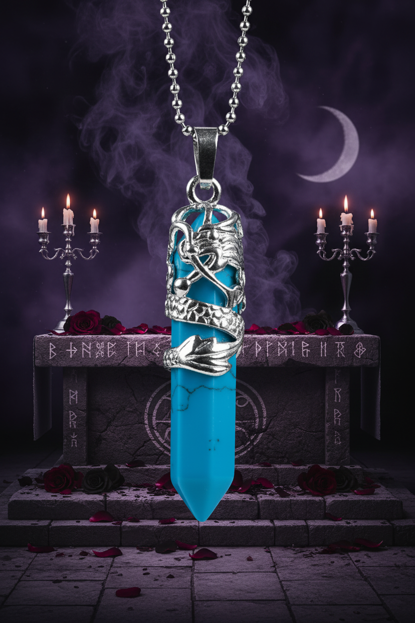 Dragon Totem Necklace - Sorceress Sanctuary Green Tomb-Golden sand-Pink crystal-Malachite-Blue Turquoise