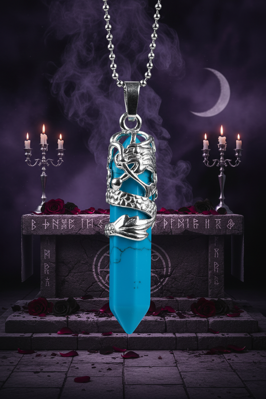 Dragon Totem Necklace - Sorceress Sanctuary Green Tomb-Golden sand-Pink crystal-Malachite-Blue Turquoise