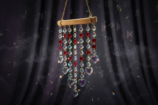 Dream Crystal Chime - Sorceress Sanctuary Wooden stick rainbow color PIPA-Wooden stick AB color pointed beads-Colorful peach hearts on wooden sticks