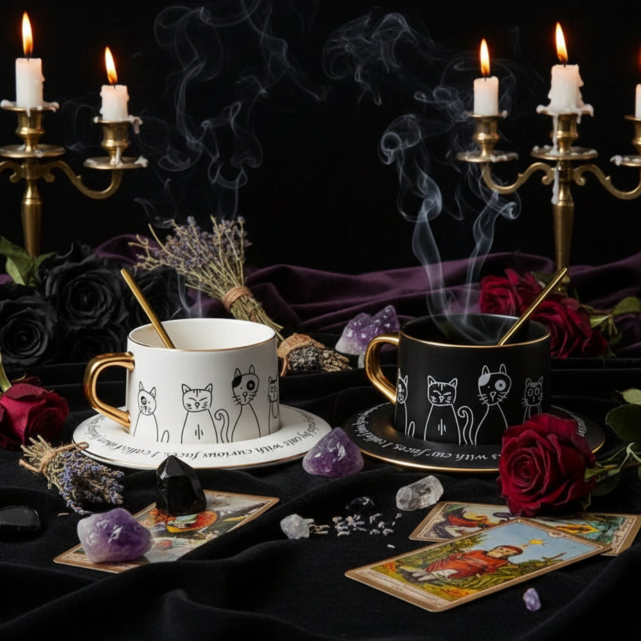 Nordic Style Black and White Cat Coffee Cup Set Sorceress Sanctuary