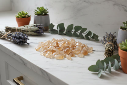 Close-up of amber-colored gemstones or crystals.