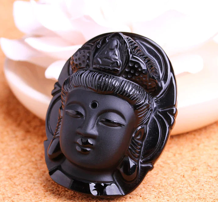 Obsidian Guanyin Necklace