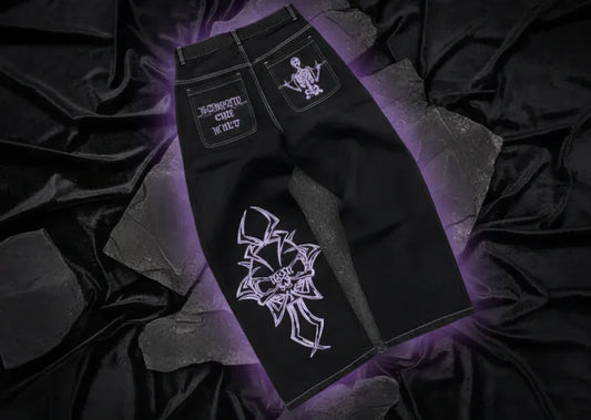 Embroidered Skull Jeans - Sorceress Sanctuary Purple Embroidery / S-Purple Embroidery / M-Purple Embroidery / L-Purple Embroidery / XL-Purple Embroidery / 2XL