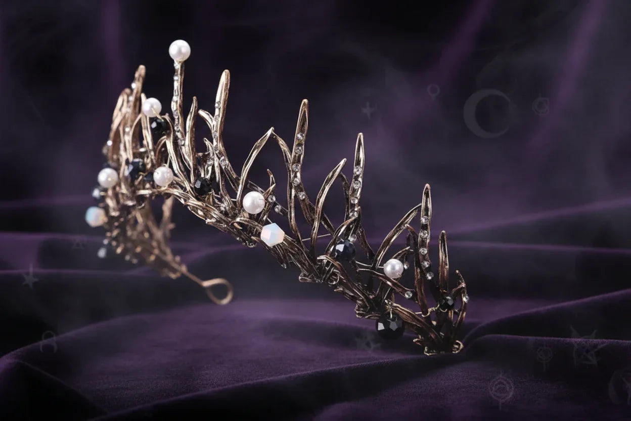 Enchanted Fae Crown - Sorceress Sanctuary Antique Gold-white