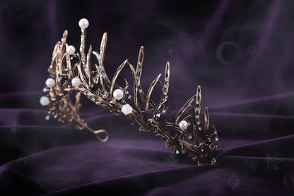 Enchanted Fae Crown - Sorceress Sanctuary Antique Gold-white