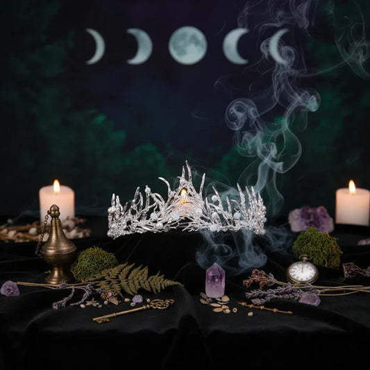 Enchanted Fae Crown - Sorceress Sanctuary Antique Gold-white