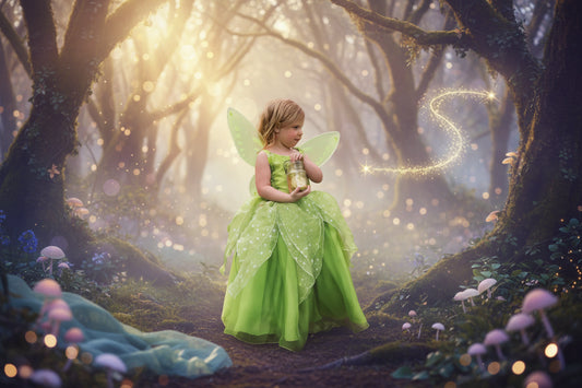 Enchanted Fairy Dress - Sorceress Sanctuary Dress + Wings / 18M(90CM)-Dress + Wings / 2-3Y(100CM)-Dress + Wings / 4-5Y(110CM)-Dress + Wings / 6-7Y(120CM)-Dress + Wings / 8-9Y(130CM)