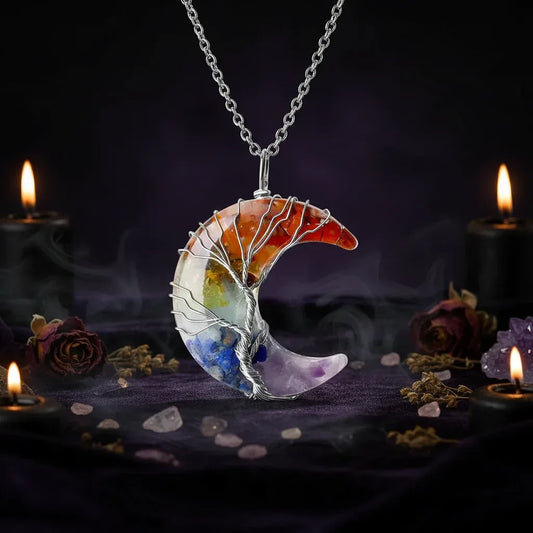 Enchanted Moon Pendant - Sorceress Sanctuary Black Obsidian  BC-Rose Quartz  BC-Amethyst-Tiger eye BC-Green Aventurine