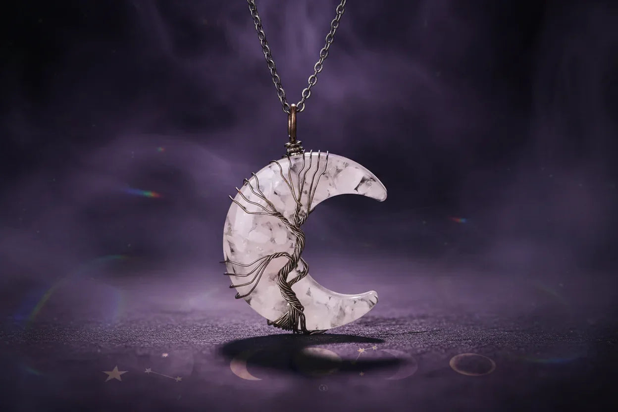 Enchanted Moon Pendant - Sorceress Sanctuary Black Obsidian  BC-Rose Quartz  BC-Amethyst-Tiger eye BC-Green Aventurine