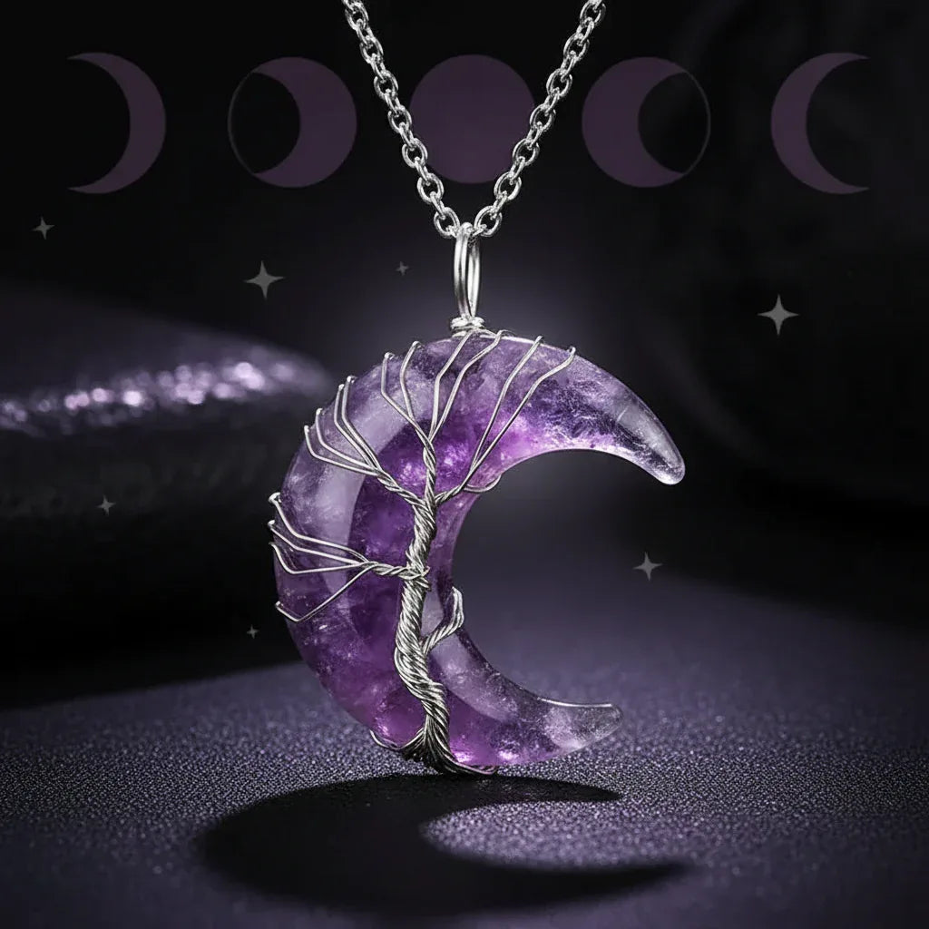 Enchanted Moon Pendant - Sorceress Sanctuary Black Obsidian  BC-Rose Quartz  BC-Amethyst-Tiger eye BC-Green Aventurine