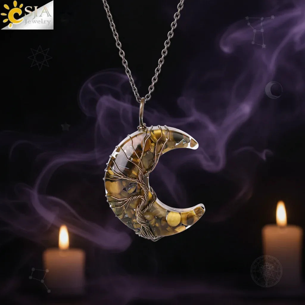 Enchanted Moon Pendant - Sorceress Sanctuary Black Obsidian  BC-Rose Quartz  BC-Amethyst-Tiger eye BC-Green Aventurine
