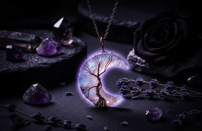 Enchanted Moon Pendant - Sorceress Sanctuary Black Obsidian  BC-Rose Quartz  BC-Amethyst-Tiger eye BC-Green Aventurine