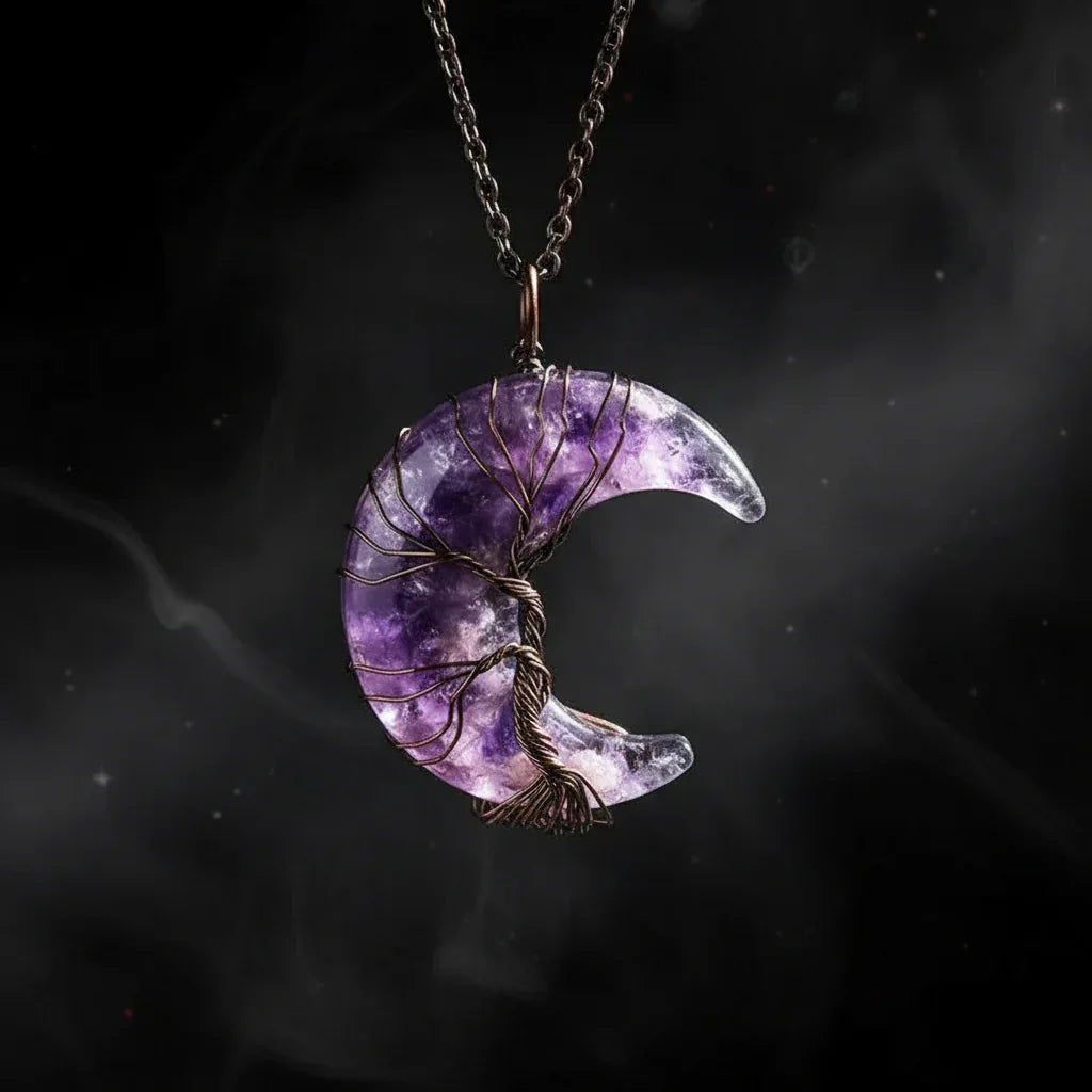 Enchanted Moon Pendant - Sorceress Sanctuary Black Obsidian  BC-Rose Quartz  BC-Amethyst-Tiger eye BC-Green Aventurine