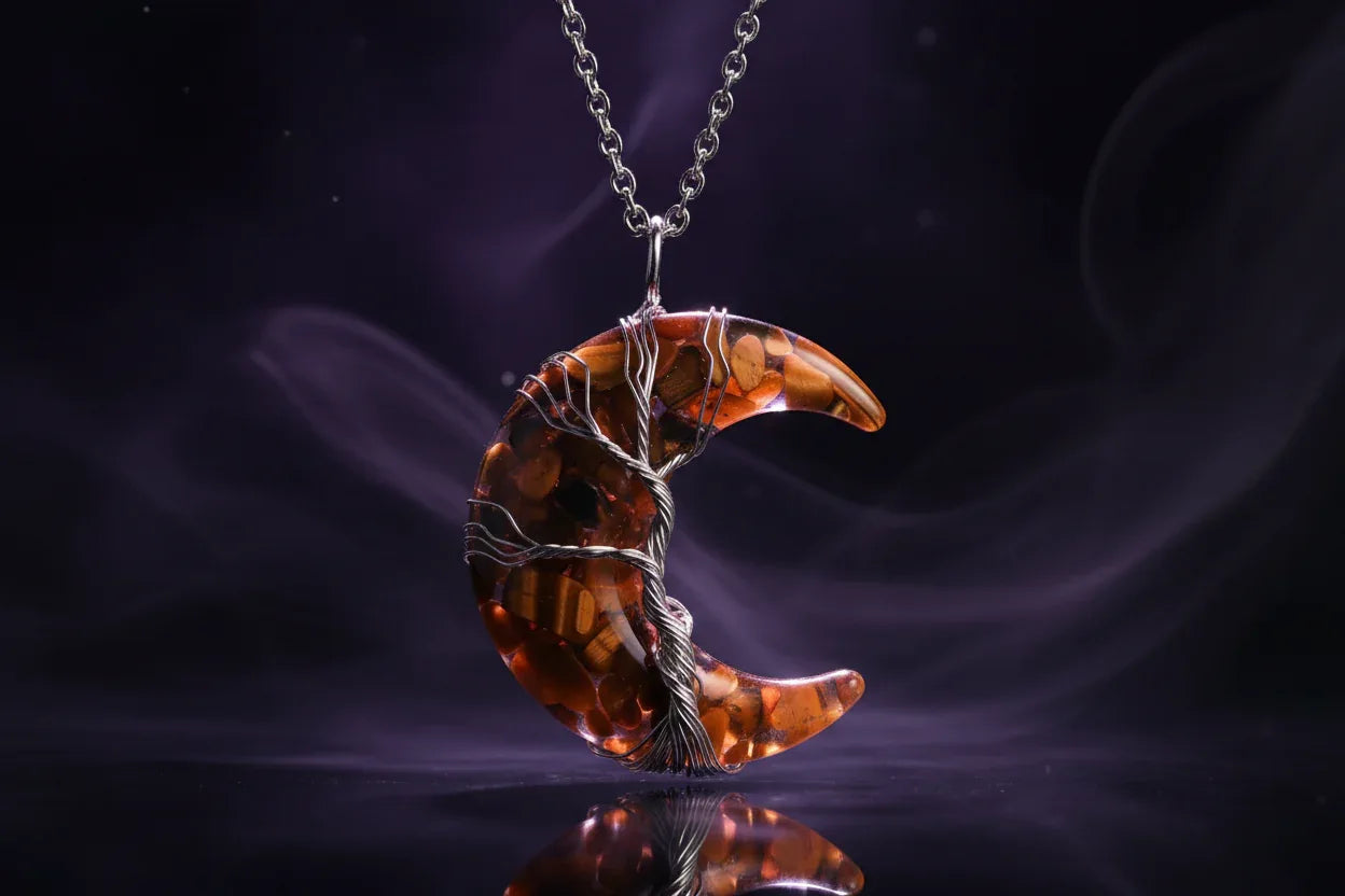 Enchanted Moon Pendant - Sorceress Sanctuary Black Obsidian  BC-Rose Quartz  BC-Amethyst-Tiger eye BC-Green Aventurine