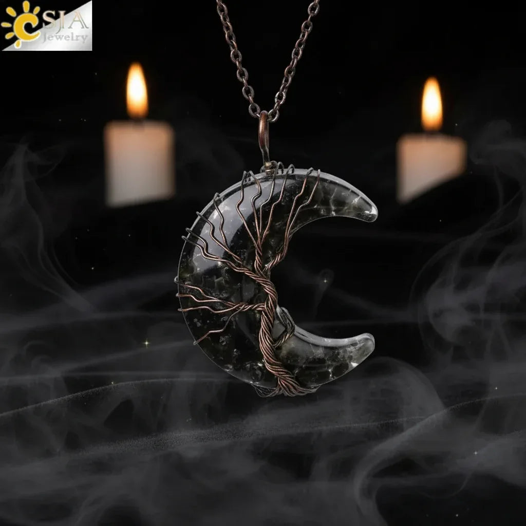 Enchanted Moon Pendant - Sorceress Sanctuary Black Obsidian  BC-Rose Quartz  BC-Amethyst-Tiger eye BC-Green Aventurine