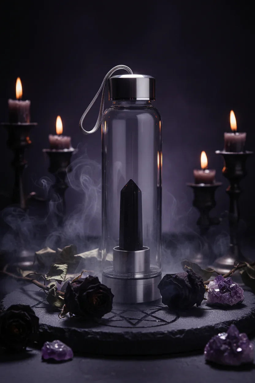 Energy Pillar Bottle - Sorceress Sanctuary Pink base-Black base-Blue crystal cup-Pink crystal cup-Brown crystal cup