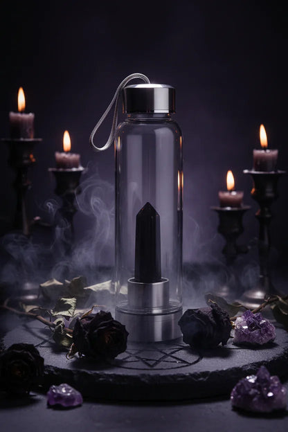 Energy Pillar Bottle - Sorceress Sanctuary Pink base-Black base-Blue crystal cup-Pink crystal cup-Brown crystal cup