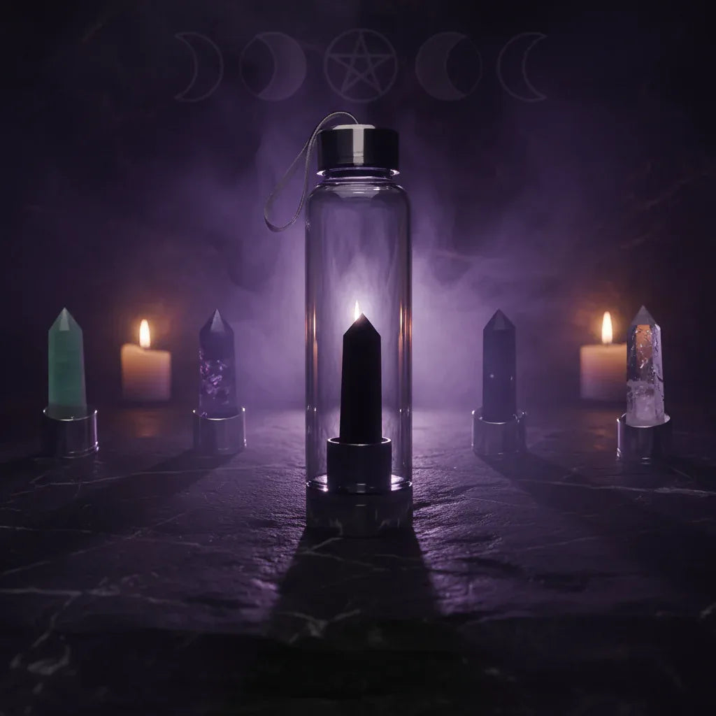 Energy Pillar Bottle - Sorceress Sanctuary Pink base-Black base-Blue crystal cup-Pink crystal cup-Brown crystal cup
