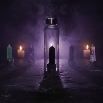 Energy Pillar Bottle - Sorceress Sanctuary Pink base-Black base-Blue crystal cup-Pink crystal cup-Brown crystal cup