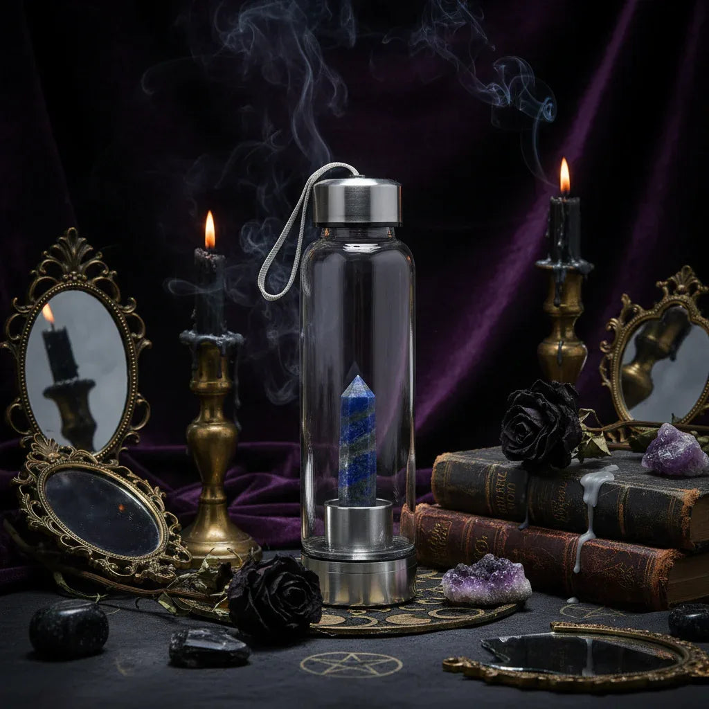 Energy Pillar Bottle - Sorceress Sanctuary Pink base-Black base-Blue crystal cup-Pink crystal cup-Brown crystal cup