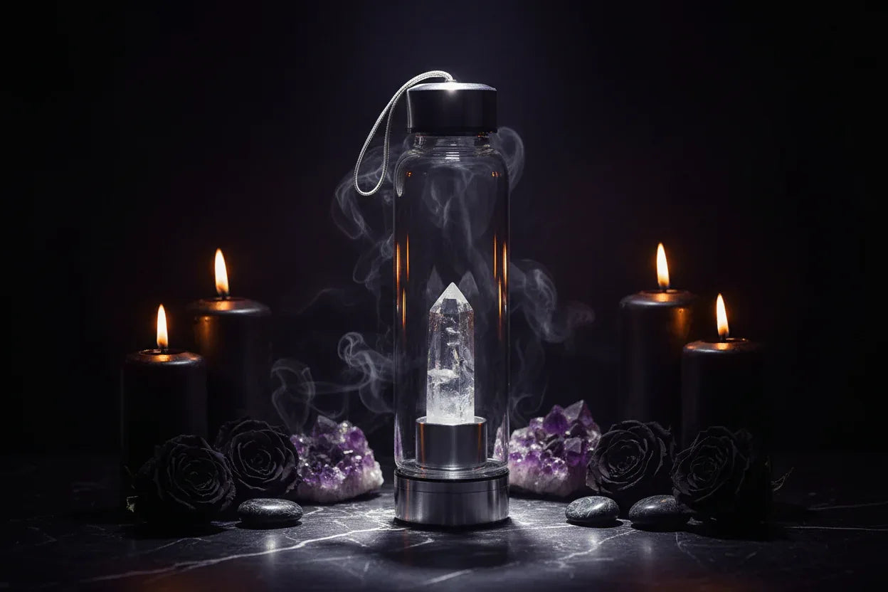 Energy Pillar Bottle - Sorceress Sanctuary Pink base-Black base-Blue crystal cup-Pink crystal cup-Brown crystal cup