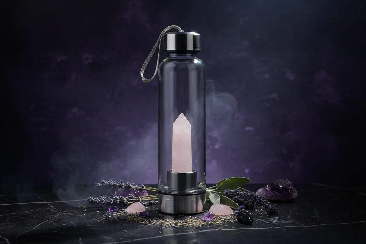 Energy Pillar Bottle - Sorceress Sanctuary Pink base-Black base-Blue crystal cup-Pink crystal cup-Brown crystal cup