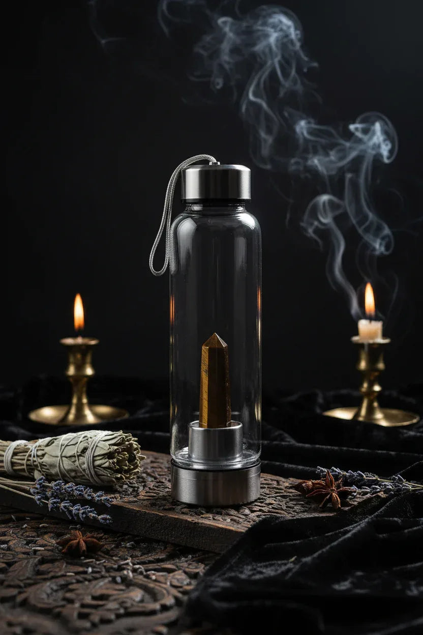 Energy Pillar Bottle - Sorceress Sanctuary Pink base-Black base-Blue crystal cup-Pink crystal cup-Brown crystal cup