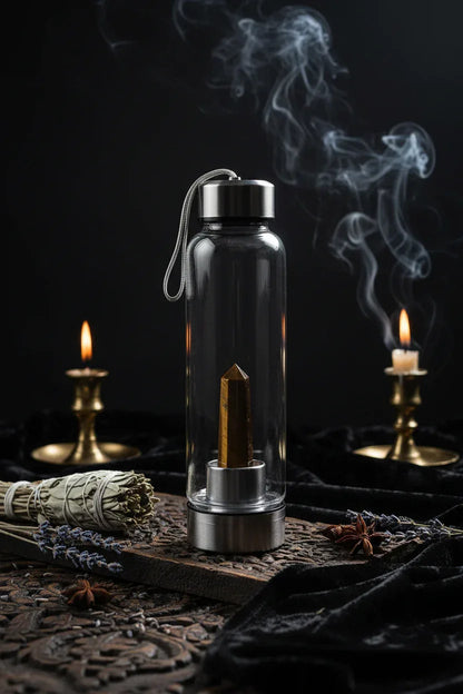 Energy Pillar Bottle - Sorceress Sanctuary Pink base-Black base-Blue crystal cup-Pink crystal cup-Brown crystal cup