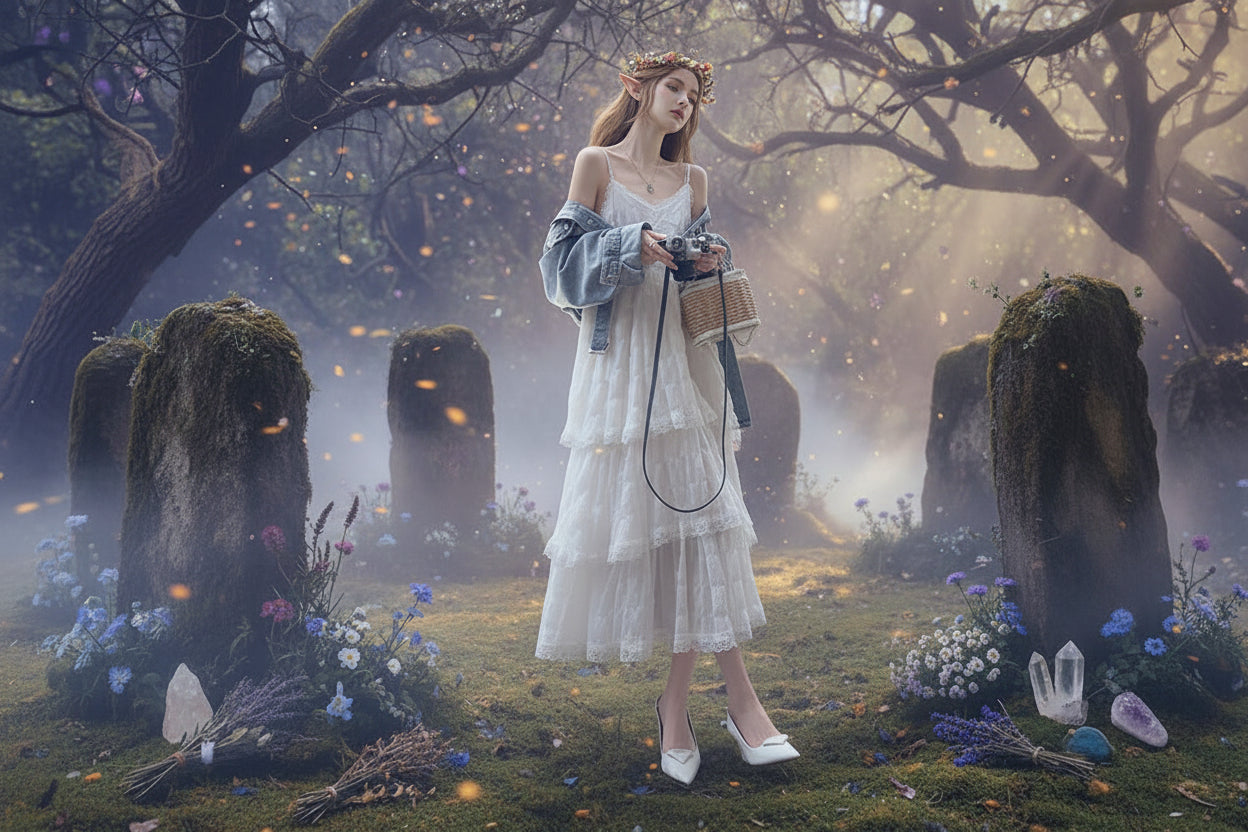 Ethereal Lace Dress - Sorceress Sanctuary Light Purple / M-Light Purple / XL-Light Purple / S-White / S-White / L