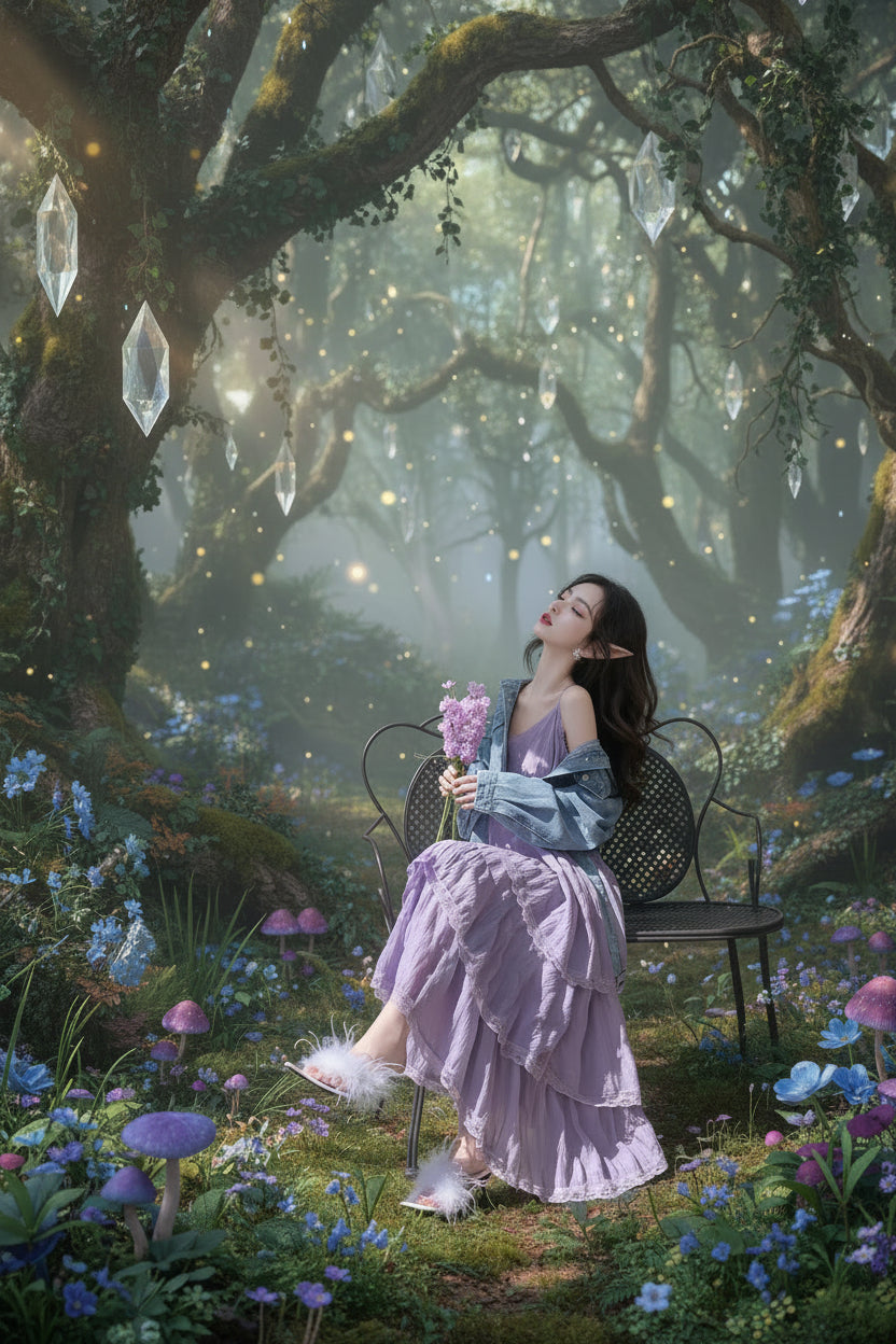 Ethereal Lace Dress - Sorceress Sanctuary Light Purple / M-Light Purple / XL-Light Purple / S-White / S-White / L
