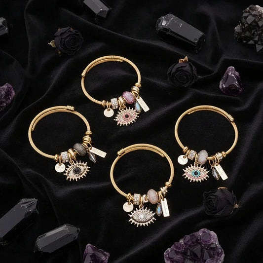 Evil Eye Crystal Bracelet - Sorceress Sanctuary Beige-Blue-Pink-Black