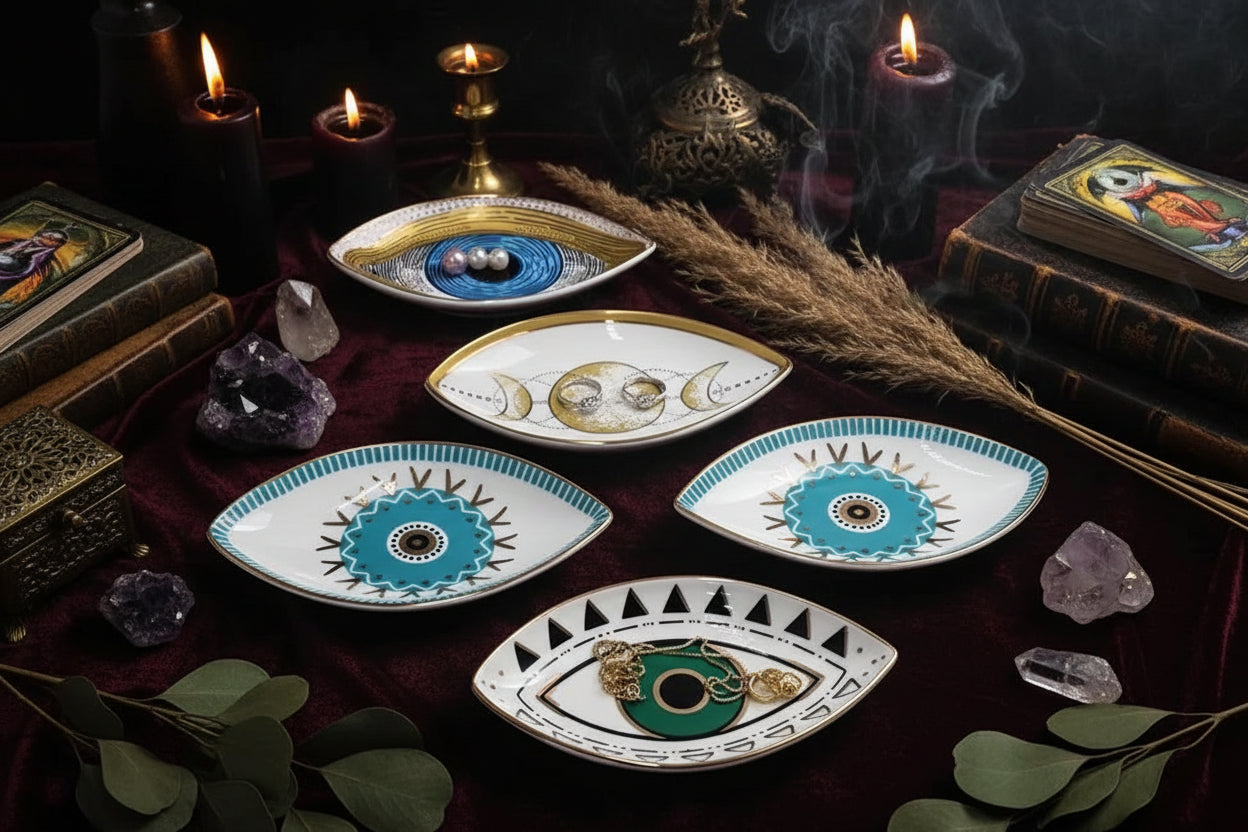 Evil Eye Trays - Sorceress Sanctuary Oval Jewelry Disc / Eyes Blue-Oval Jewelry Disc / Eyes Green-Oval Jewelry Disc / Eyes yellow-Oval Jewelry Disc / Moon