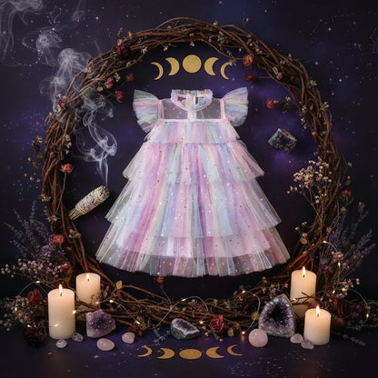 Fairy Rainbow Dress - Sorceress Sanctuary Rainbow Pink / 100cm-Rainbow Pink / 110cm-Rainbow Pink / 120cm-Rainbow Pink / 130cm-Rainbow Pink / 140cm