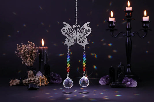 Fantasy Sun Catcher - Sorceress Sanctuary Dream catcher + 45mm sunflower-Metal tree + 76mm new pipa-Peony + 63mm Maple Leaf-Hummingbird + 63mm new pipa-Genie + 63mm angel tears