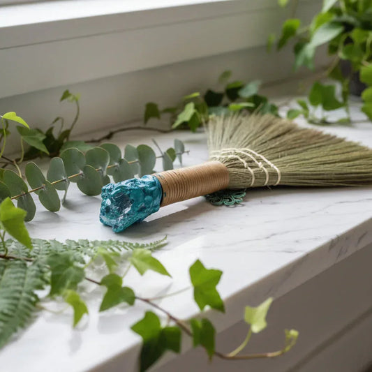 Feather Witch Broom - Sorceress Sanctuary Green / 30cm x 15cm