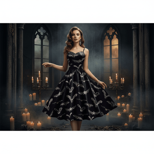 Flared Halloween Dresses - Sorceress Sanctuary Ghost Iridescent / M-Ghost Iridescent / S-Spider Webs / M-Spider Webs / S-Red / M
