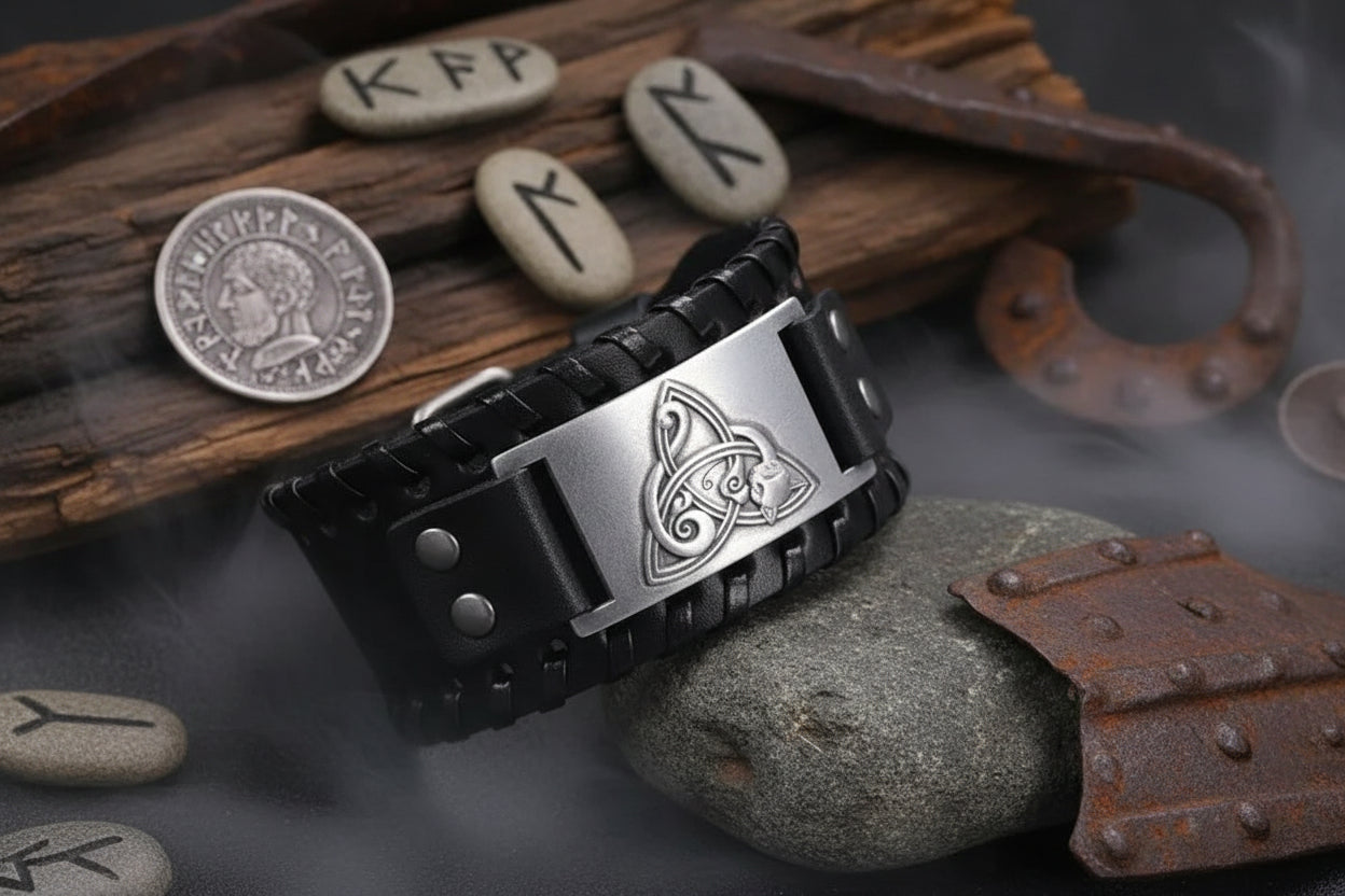 Fox Leather Bracelet - Sorceress Sanctuary Leather wide brown antique silver-Leather wide brown red-Leather wide black bronzing-Leather wide black antique silver-Leather wide black antique red