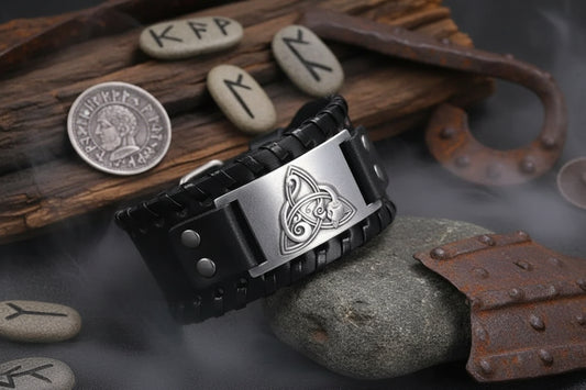 Fox Leather Bracelet - Sorceress Sanctuary Leather wide brown antique silver-Leather wide brown red-Leather wide black bronzing-Leather wide black antique silver-Leather wide black antique red