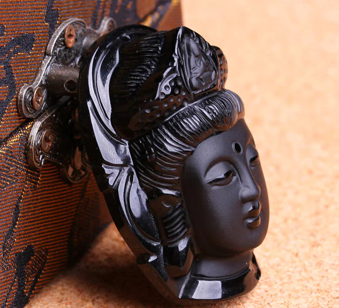 Obsidian Guanyin Necklace