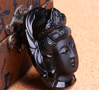 Obsidian Guanyin Necklace